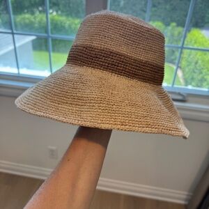 Jenni Kayne Crochet Raffia Sun Hat with brown stripe